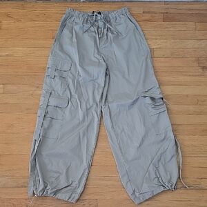 Rewash Green Olive High Rise Wide Legs Drawstring Waist Cargo Pants Size S